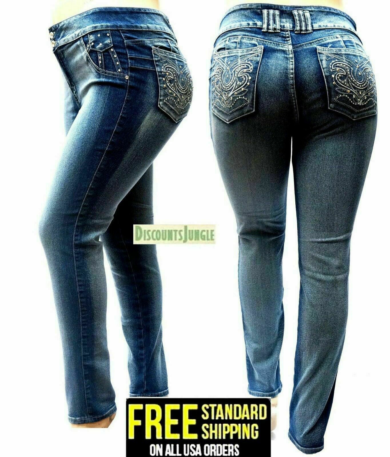 New  Women's Plus Size Stretch Premium Blue Skinny Denim Jeans Pants 39469ms