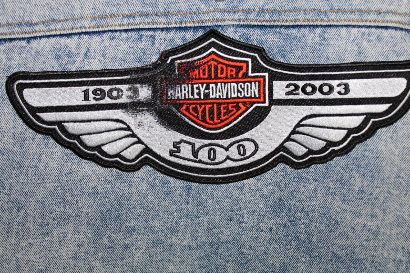 Denim Vest Men's Size Xl, Harley Davidson 100 Years Patch, Distressed