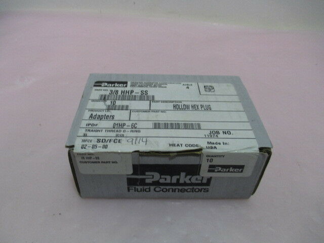 10 Parker 3/8 Hhp-ss, 01hp-6c, Hollow Hex Plug Adapters. 416506