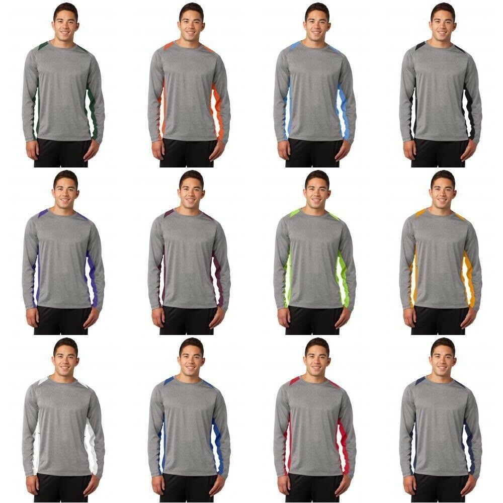 Dry Zone Moisture Wicking Heather Colorblock Mens Long Sleeve Dri Fit T-shirts