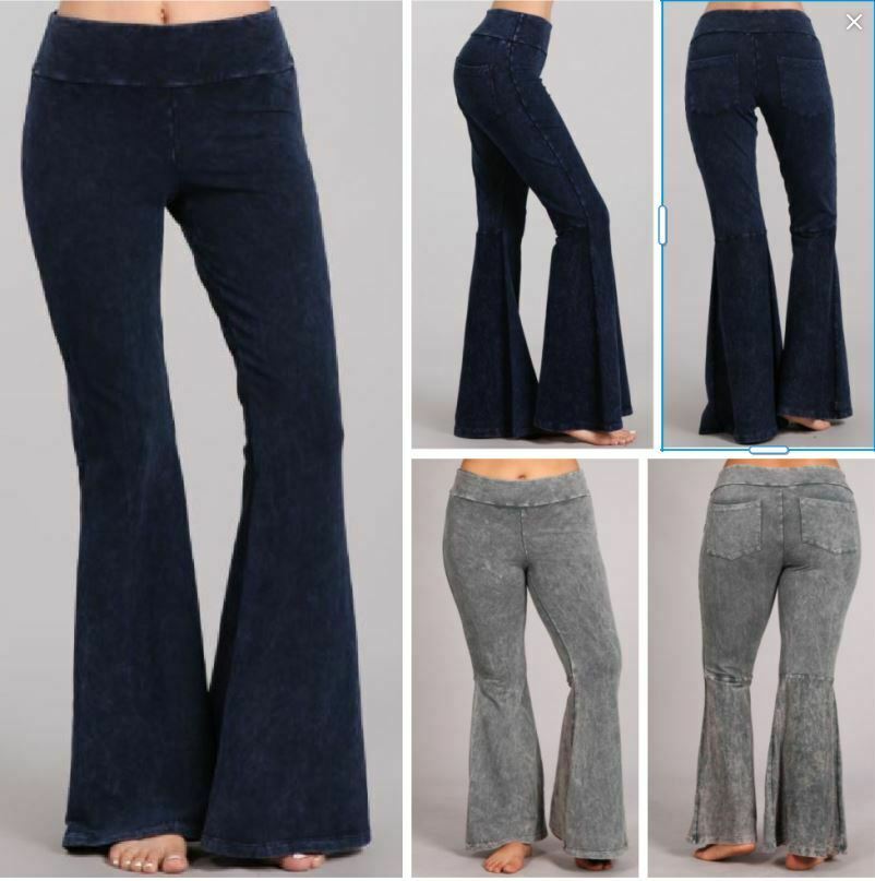 Chatoyant Hippie Bell Bottom Flare Stretch Pants With Pockets Yoga Plus S-3x Usa
