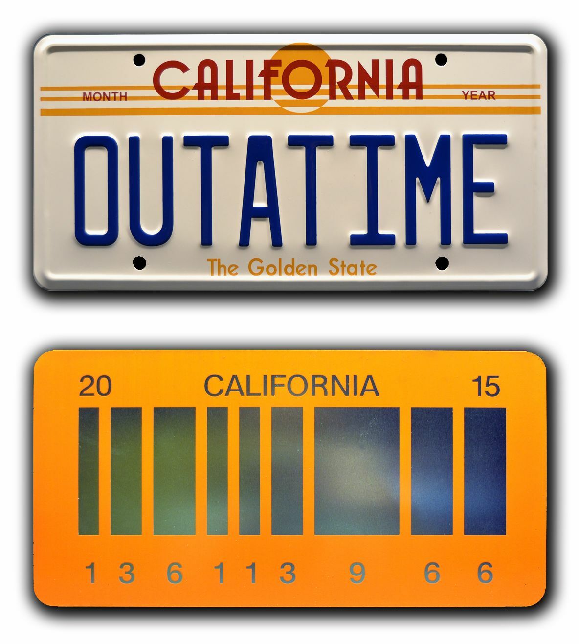 Back To The Future | Outatime + 2015 | Stamped Replica License Plate Combo