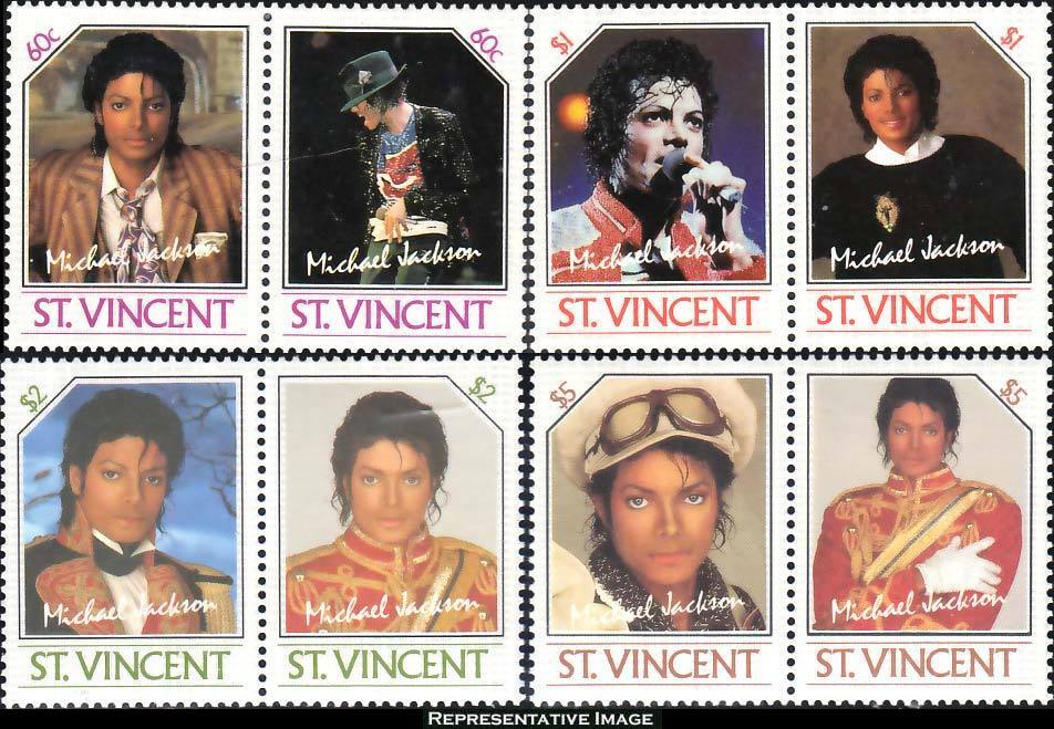 Michael Jackson Music Pop Celebrity 1985 St Vincent Mnh  Pairs (8 Stamps)