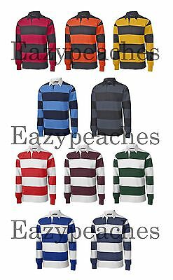 Peaches New Men's Stripe, Long Sleeve, Rugby Shirts, Sport Polo, S-xl 2xl 3x 4x