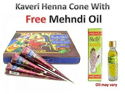 Kaveri Natural Herbal Henna Mehandi Cone Temporary Tattoo Set Of 6 + Mehandi Oil