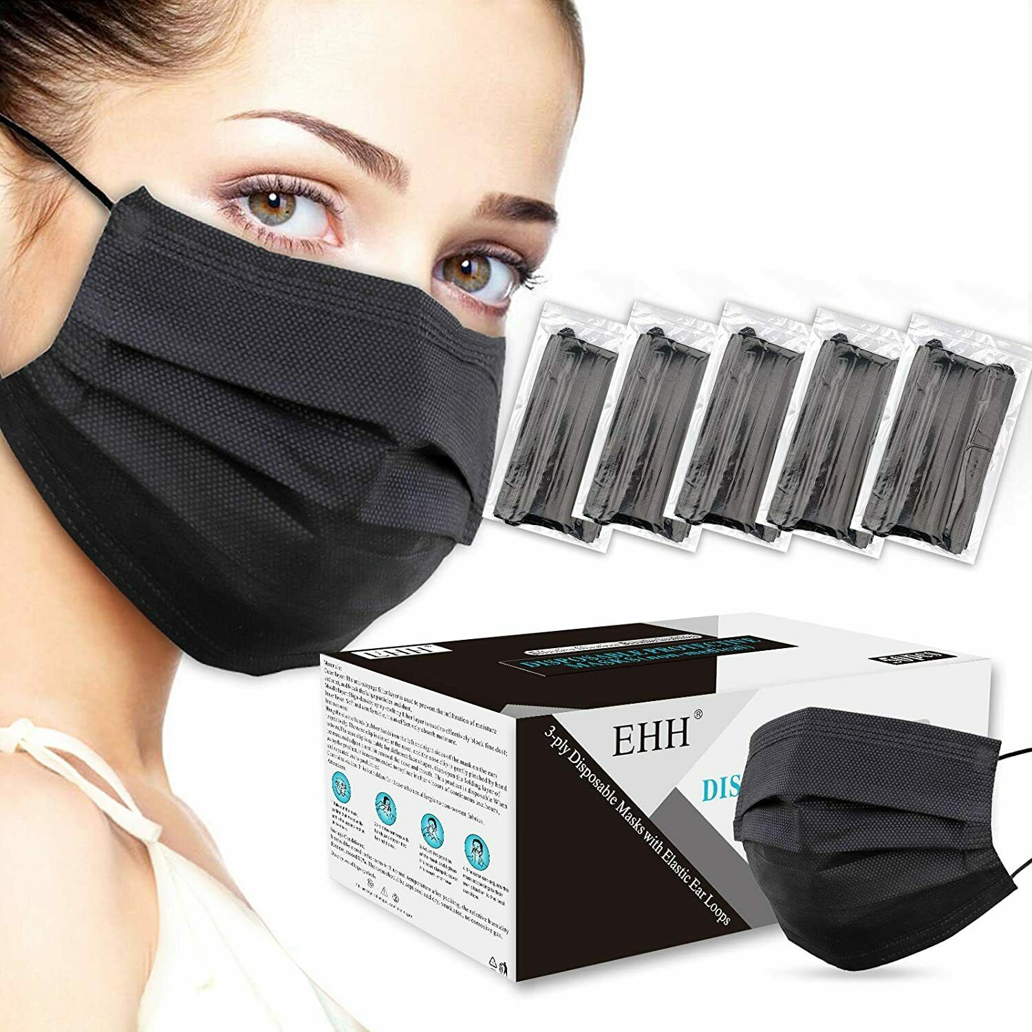 50 / 100 Pcs Black Face Mask Mouth & Nose Protector Respirator Masks With Filter